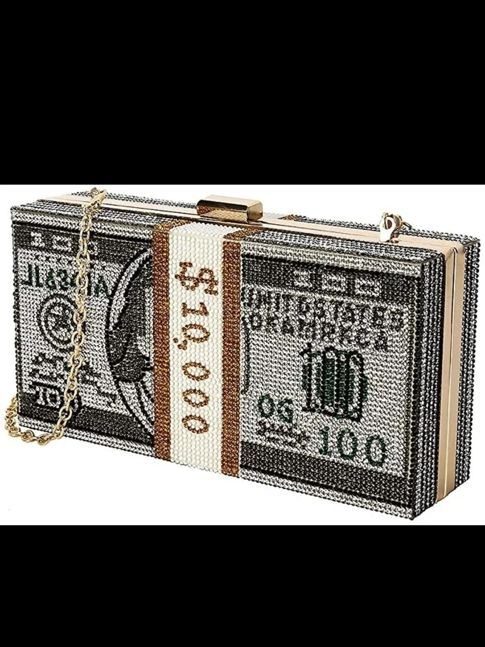 Sparkling Rhinestone $10k Money Stack Clutch Purse
